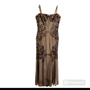 BCBG MAX AZARIA Size 8 puter/silver color long sequin dress